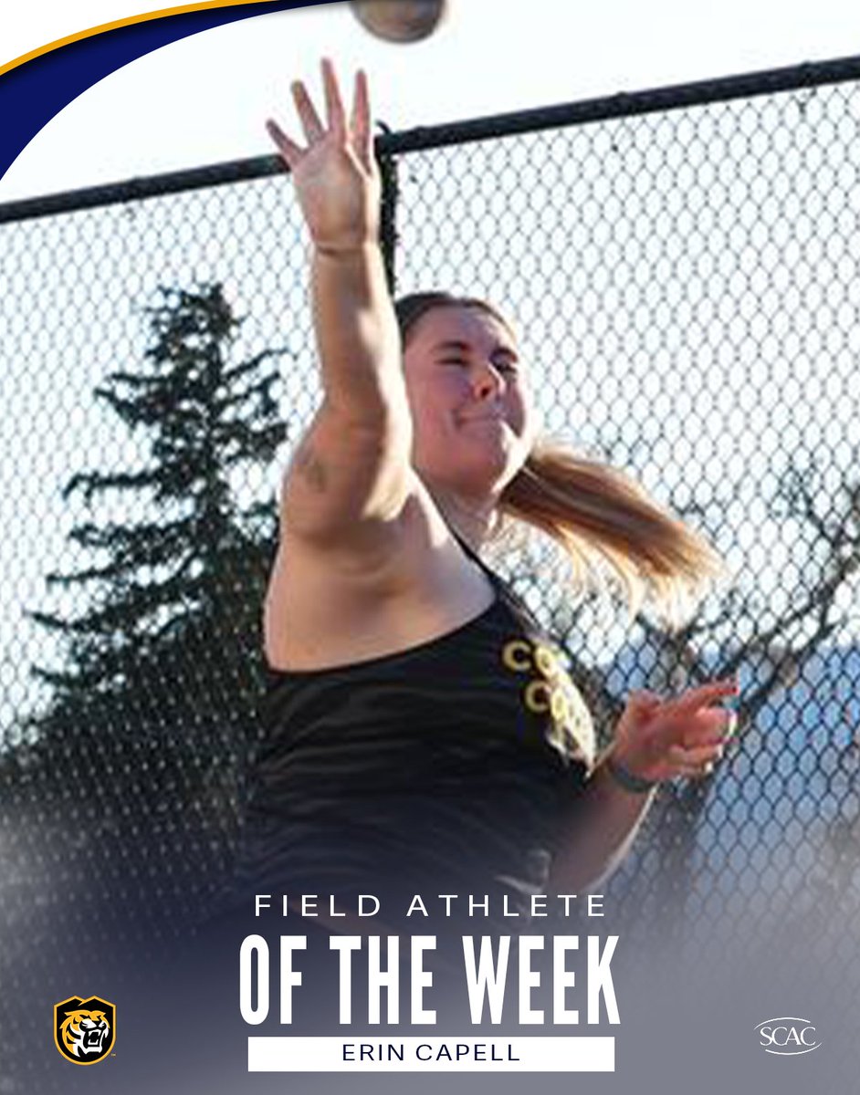 🏃‍♀️Week 6 | Erin Capell of the @CCTigers earns #SCACWTrack Field Athlete of the Week! 📰 | tinyurl.com/wmyrhcvs #SCACPride #d3track