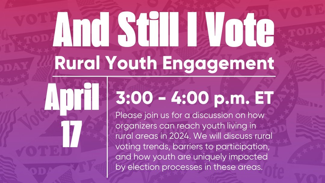 We're partnering with @NextGenAmerica and #AndStillIVote again to discuss rural youth in 2024! Register for the virtual panel here: tinyurl.com/2d8zvpet