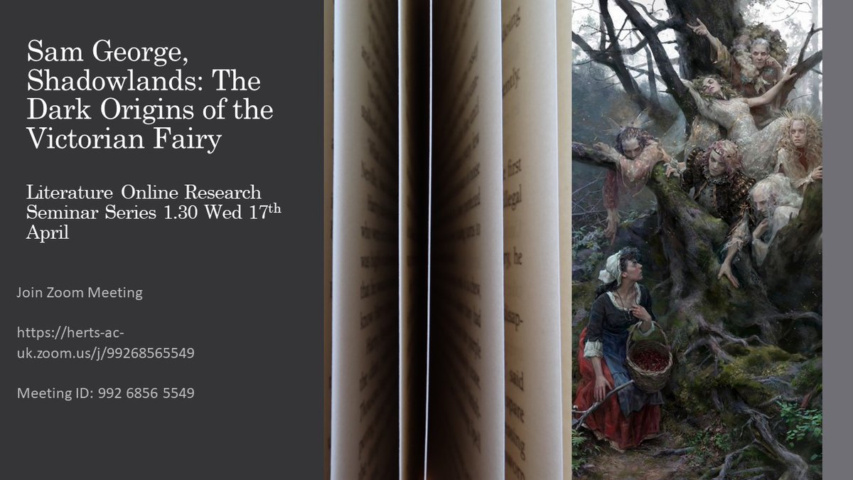 DARK ORGINS OF THE VICTORIAN FAIRY free online talk, Wed 17 April, 1.30. Gothic has had an association with fairy from its inception. I'll be exploring how we lost our fear of fairies & how they came to be associated with spirits of the dead in folklore @UHertsResearch…