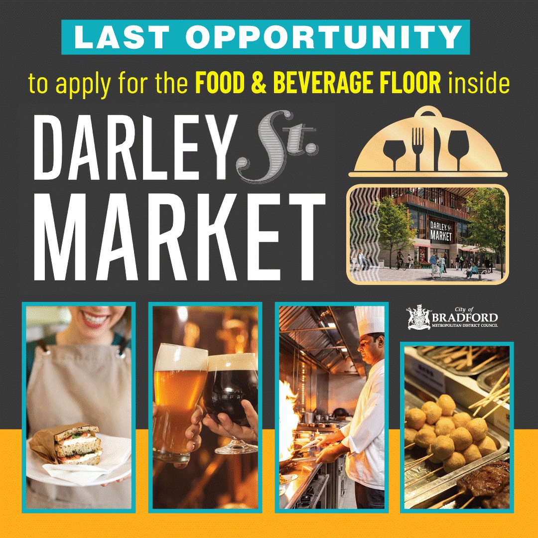 Our @BradfordMarkets already have lots of applications for stalls at Darley Street Market, this is the last chance to apply to trade on the top floor, devoted to a wide array of exciting street food & drink bradford.markets@bradford.gov.uk or 01274 438849 for an application form