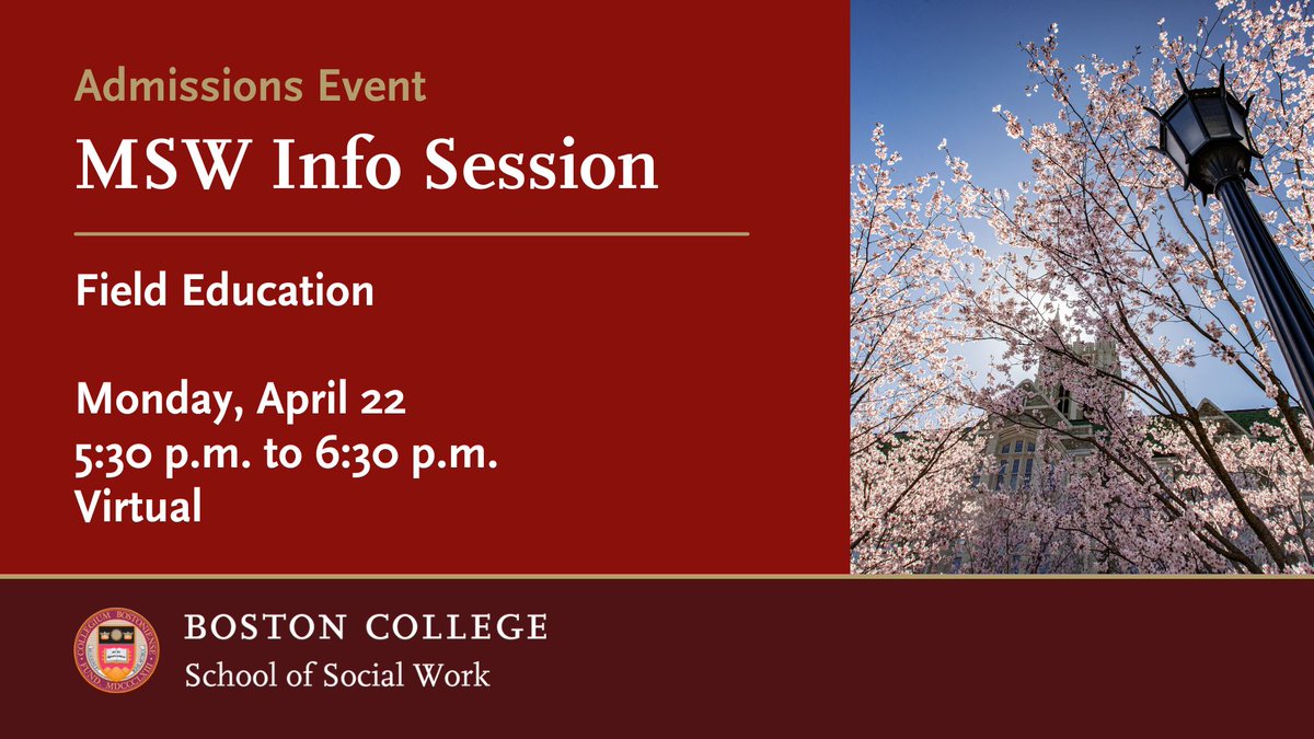 Join us for a virtual information session on Monday, April 22 from 5:30-6:00 p.m. ET to learn more about how we integrate real-world training. apply.bc.edu/register/ssw-a…