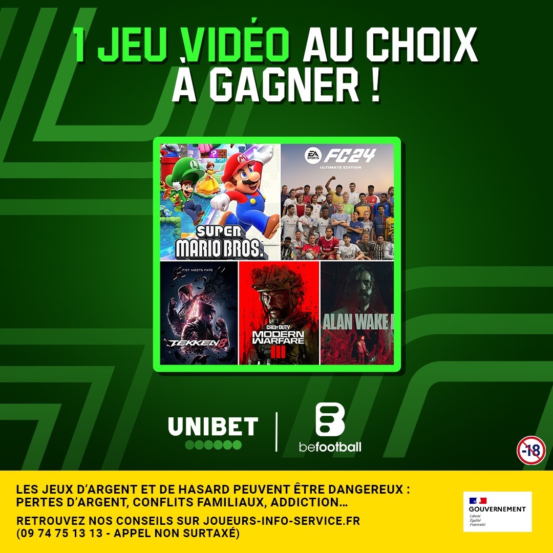 🎁 ON VOUS OFFRE UN JEU VIDÉO AU CHOIX À GAGNER ! 🥰

Pour participer, c'est tout simple :

• RT + Follow <a href="/_BeFootball/">BeFootball</a> &amp; <a href="/UnibetFrance/">Unibet France 🔞</a>

⏳ T.A.S samedi 13/04

Bonne chance à toutes et à tous 🍀