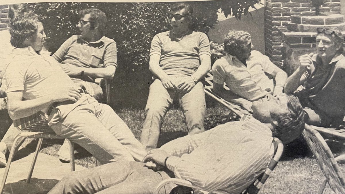 Bob McNab, David Sadler, Alan Mullery, Bobby Moore, Geoff Hurst and Alex Stepney