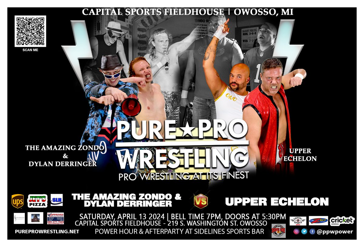 🚨 Don't miss Clash at the Capital 3 on April 13 at The Sideline Owosso & Capital Sports in #OwossoMI! Witness the tag team match: @AmazingZondo & @derringerH2K vs. The Upper Echelon with Jack Kelly! Use 'SCOUTS' or 'YMCA' for 10% off!🎟️Tickets: ppwpower.ticketspice.com/clash-at-the-c…