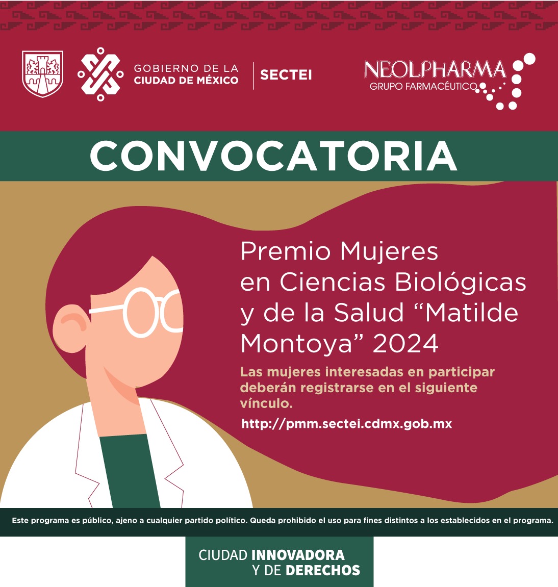 La convocatoria del Premio mujeres en ciencias biológicas y de la salud Matilde Montoya 2024 ya está abierta. 

Para científicas mexicanas que trabajan en la resolución de problemas de la #CDMX.

Registro hasta el 30 de abril 👇 

sectei.cdmx.gob.mx/convocatorias-…