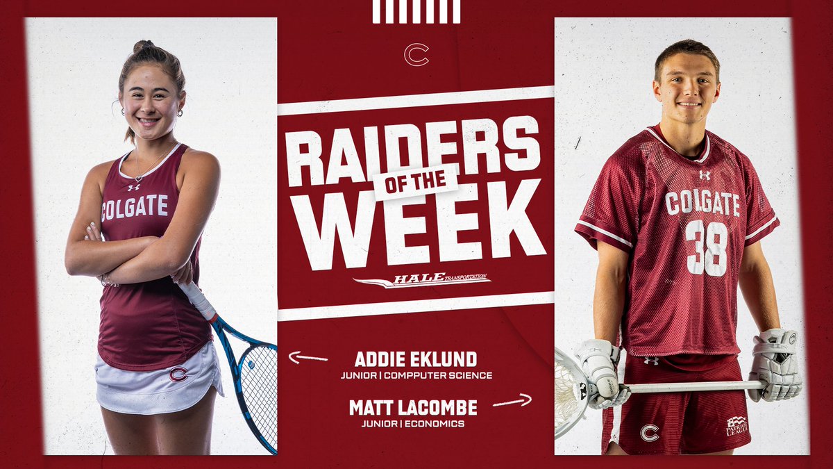 𝐑𝐚𝐢𝐝𝐞𝐫𝐬 𝐨𝐟 𝐭𝐡𝐞 𝐖𝐞𝐞𝐤! 🎾 Addie Eklund of @ColgateMWTennis clinched a win for the second straight week after victory on singles. 🥍 Matt LaCombe of @ColgateMLax made 18 saves in the Raiders' upset win over No. 5 Army. #GoGate