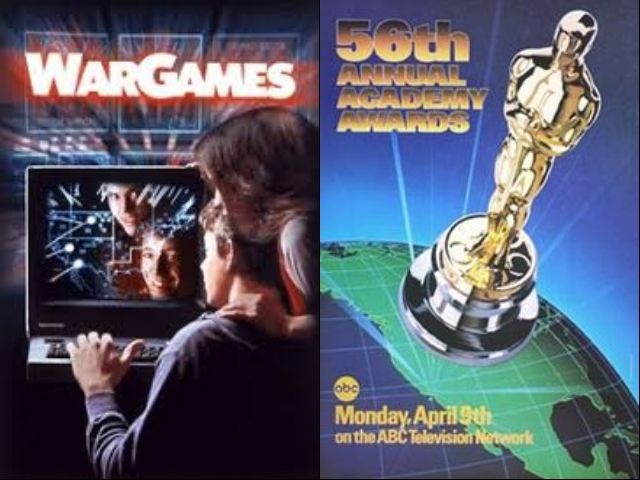 1984: WarGames had been nominated for 3 awards at the 56th Academy Awards, but was shut out.

Best Screenplay Written Directly for the Screen? Tender Mercies won.

Best Sound? The Right Stuff won.

Best Cinemotography?  Fanny and Alexander won.