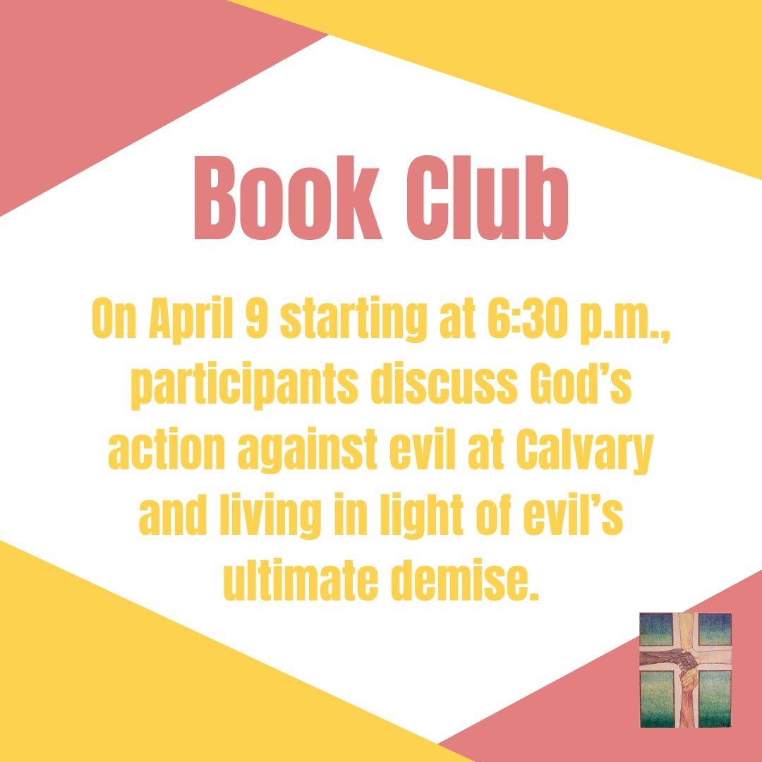 Join the conversation on April 9 at 6:30 p.m.! 🌟 We're delving into God's response to evil at Calvary and how we can live in the light of its ultimate defeat. Don't miss out on this insightful discussion! #FaithJourney #GodsPower #UltimateVictory