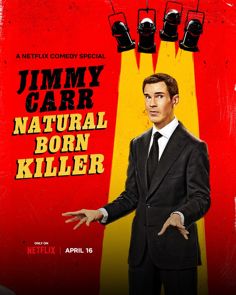 jimmycarr's tweet photo. Jimmy Carr: Natural Born Killer premieres April 16 only on @NetflixIsAJoke https://t.co/BaTLX7OwV9