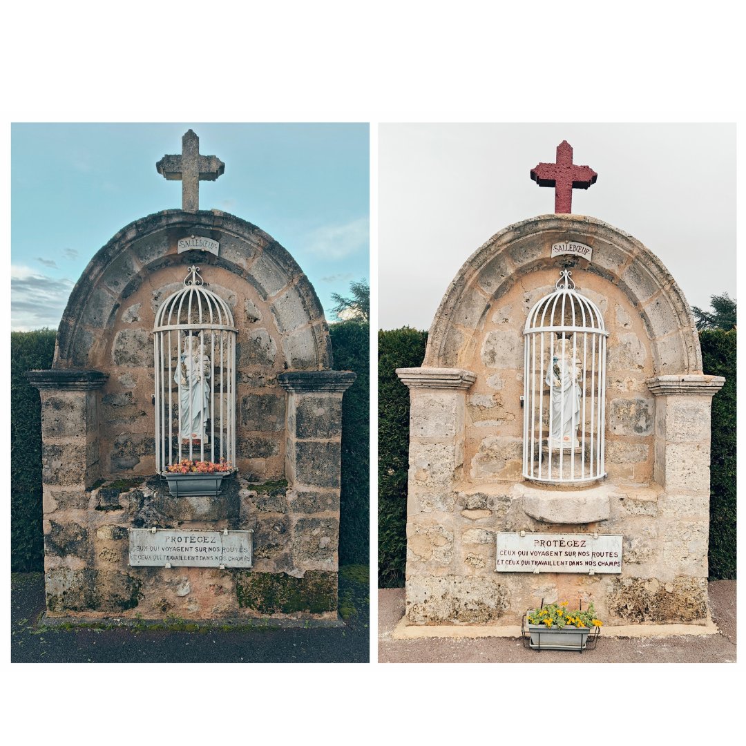 Un #oratoire de Salleboeuf du XIXe siècle reprend des couleurs. C'est ça la restauration : on remet le #monument dans son état initial !
Faites un don en cliquant ici : soscalvaires.org/faire-un-don/
#soscalvaires #patrimoine #bordeaux #bénévoles #restauration #croix #france