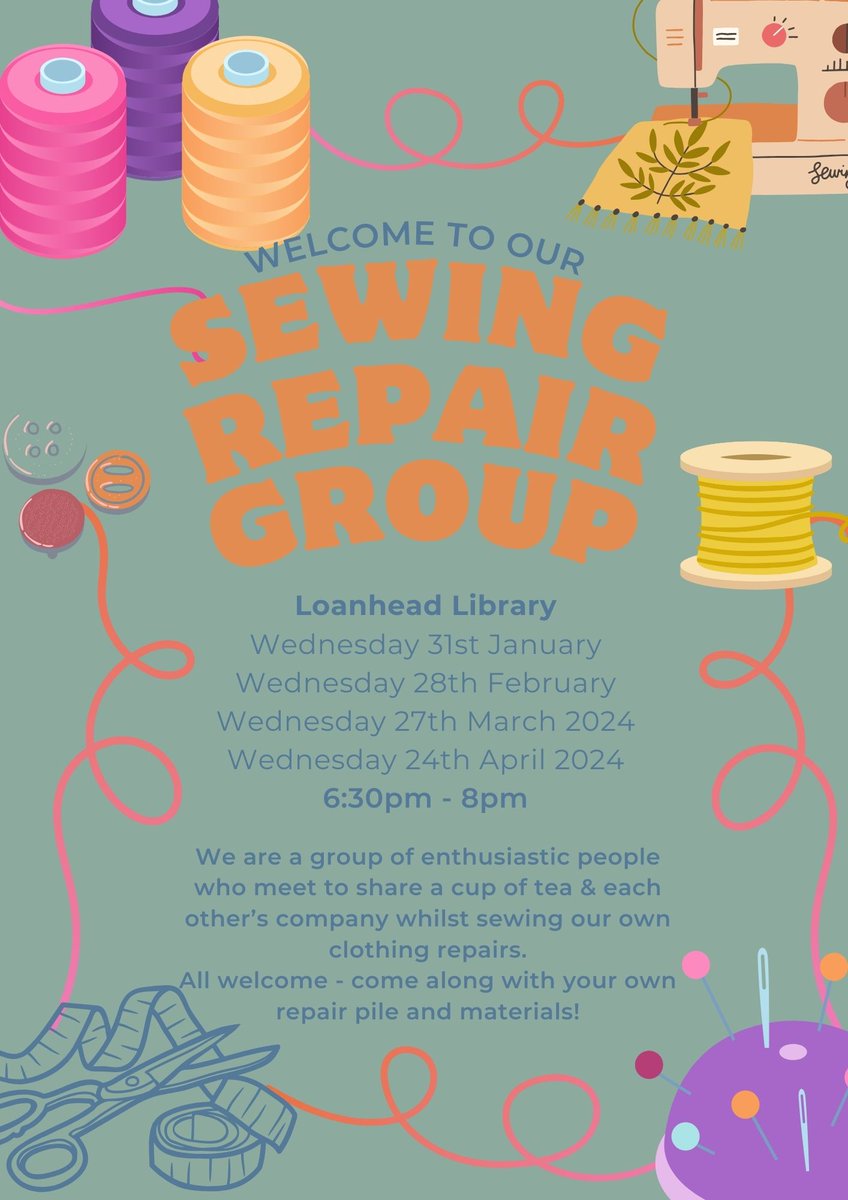 Exciting News- Loanhead Library is hosting a Sewing Repair Club! 🧵 Learn sewing skills, mend clothes, and make new friends ☕ No experience needed- just bring your torn, worn, or neglected clothes to breathe new life into them ♻️ Dates below 👇 #Loanhead #Midlothian