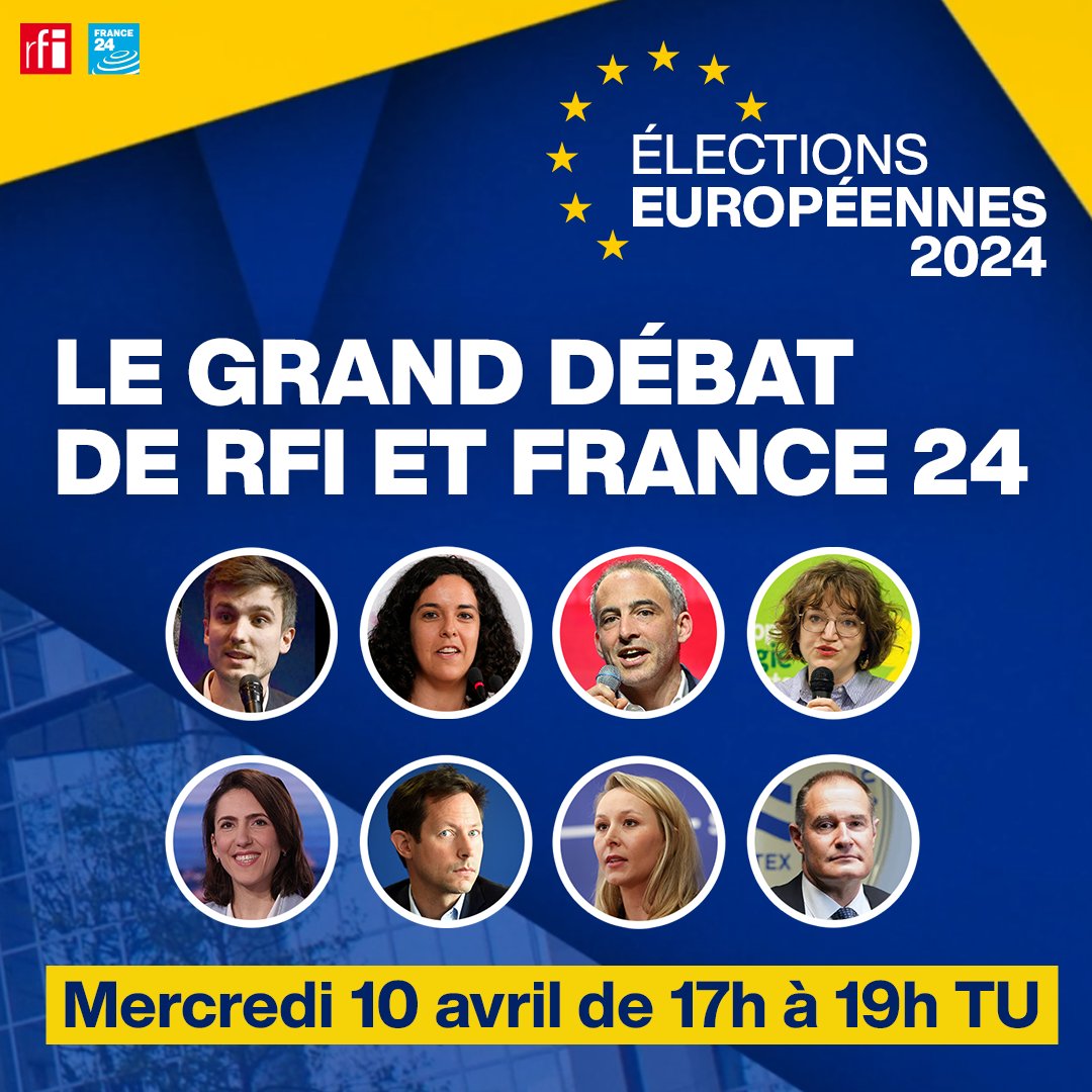 🔴 À l'approche des #élections européennes les 8 et 9 juin, RFI et <a href="/France24_fr/">FRANCE 24 Français</a> vous donnent rendez-vous ce mercredi 10 avril, à partir de 17h TU (19h heure de Paris), pour un grand #débat entre les têtes de listes françaises.

➡️ Autour de <a href="/VGGAS/">Valérie Gas</a> et <a href="/CarodeCamaret/">Caroline de Camaret</a>, les