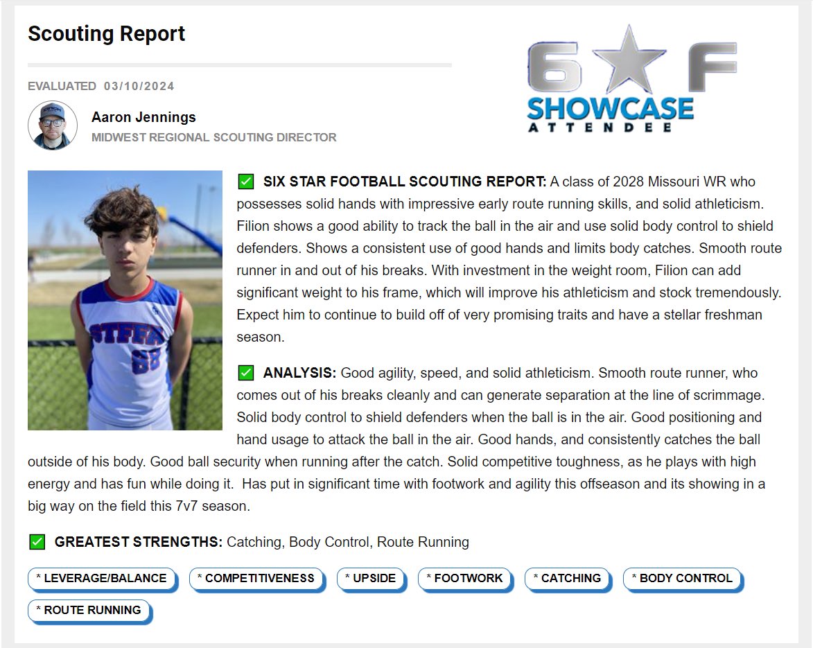 Thank you for the write up Aaron Jennings @sixstarfootball . @CoachAndySims @ZachDorrell @STFFAKC @robbloran @FilionMaximo @FilionRafael @ChastityFilion