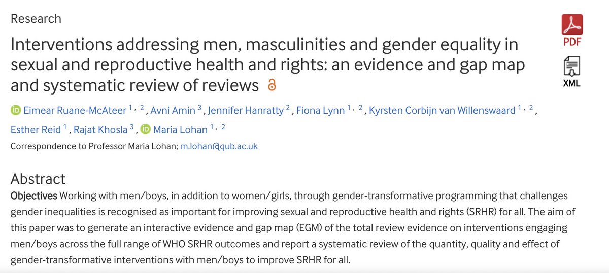 In anticipation of some new research coming out this week, let's go on a bit of a journey... In 2019, the first-ever evidence review on interventions that engage men & boys in #SRHR was published in @GlobalHealthBMJ. bit.ly/4aoxsrX