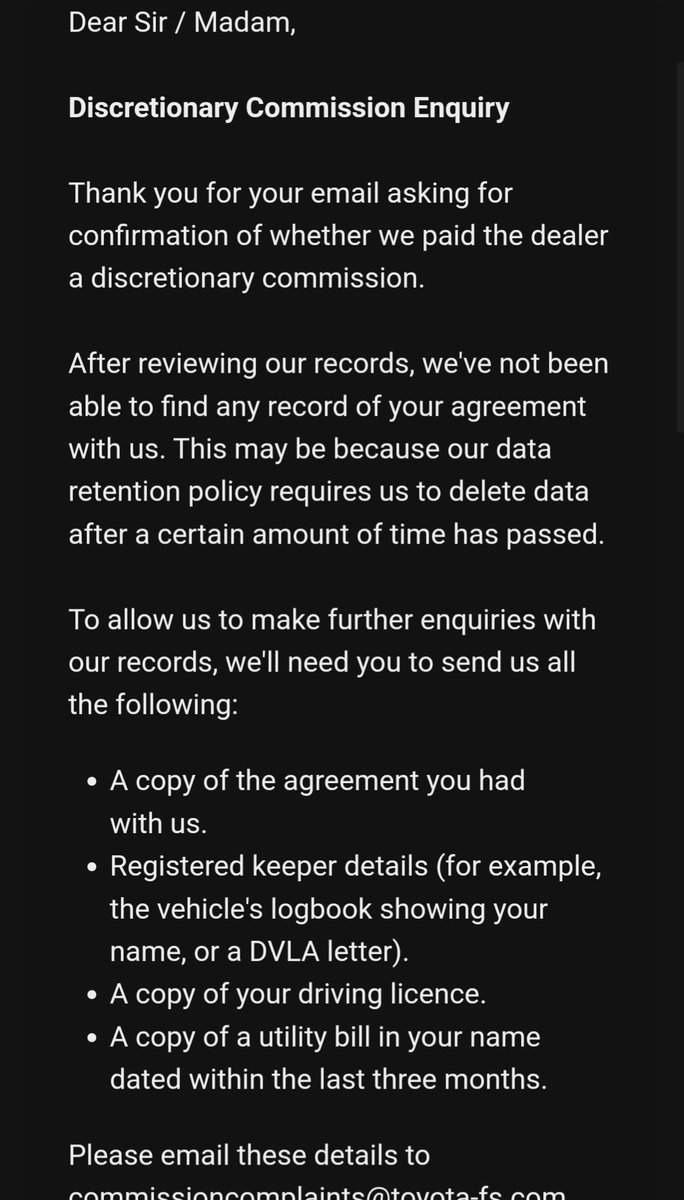 OliCollins27's tweet photo. @MartinSLewis 
Just received the below from Toyota Finance. Seems like an awful burden of proof being put on the customer. In my case a car I got rid of in 2015!!

Feels like first attempt made to get out of some claims! https://t.co/c6cX53c98U