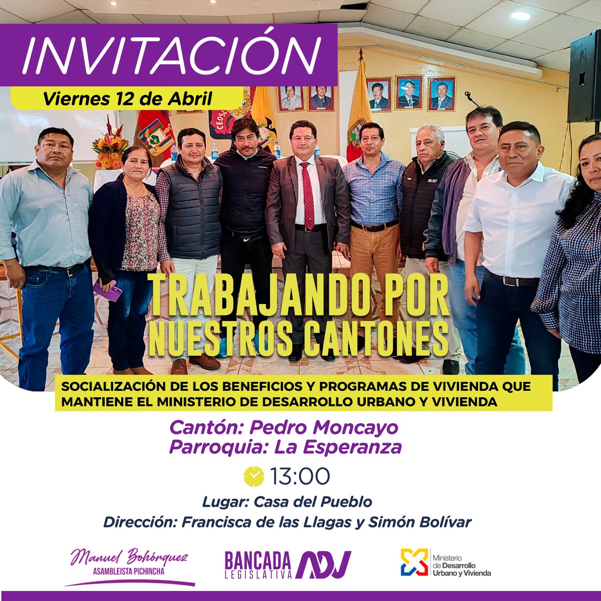 manuelboadn's tweet image. #ElNuevoEcuador
#Manuelconlagente
INVITACIÓN A LA SOCIALIZACIÓN DE LOS BENEFICIOS Y PROGRAMAS DE VIVIENDA.