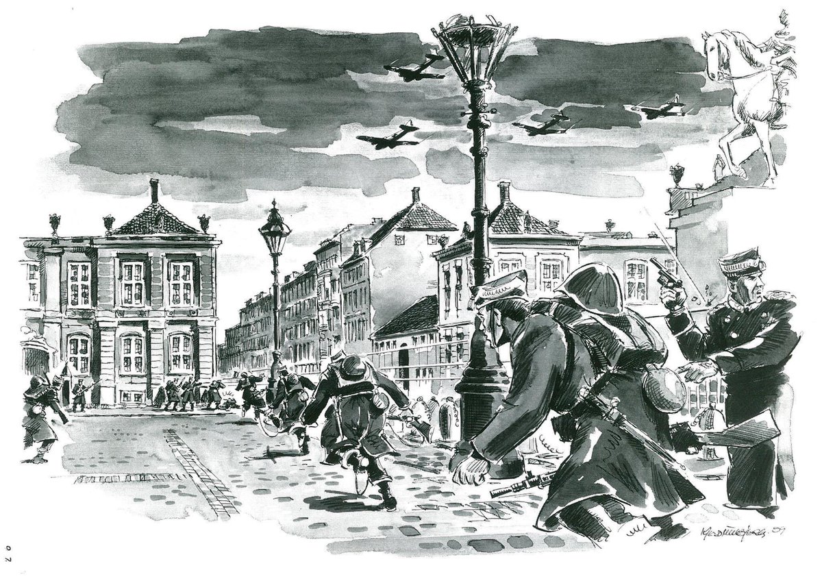 #OTD 9 April 1940 a less well known part of the invasion took place at the Royal Castle Amalienborg in Copenhagen where 75 troops of the Royal Lifeguards stopped the advancing German troops until King Christian ordered them to hold their fire. The Germans did not enter the castle