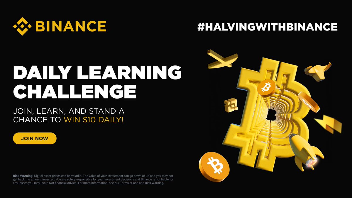 binance's tweet image. Celebrate the #Bitcoin Halving by joining the #HalvingwithBinance Community Daily Learning Challenge!

Explore a range of learning materials and engage in community discussions for an opportunity to win $10 daily.

Find out more ➡️ binance.com/en/support/ann…