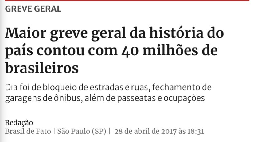 Agora é não teve tanta grandes mobilizações nos governo Temer mas em 2017 um ano antes da eleição: