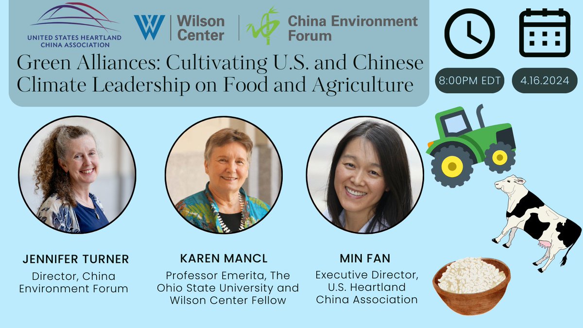🔊EVENT: Green Alliances: Cultivating U.S. and Chinese Climate Leadership on Food and Agriculture 🗓️Date: 04/16/2024 🕒Time: 8:00PM EST 📍Location: Online Only 🎤Hosted by: @ushcaorg , @wilsonCEF 📩RSVP: bit.ly/3TQnFUC