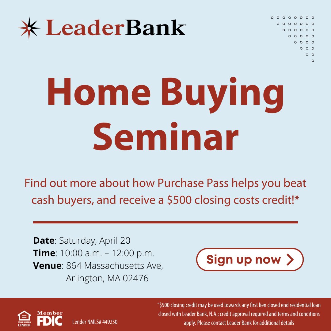 Sick of your offers losing out? Find out how to make your home buying offer stand out from the crowd with Purchase Pass. Saturday, April 20th we're hosting a free homebuying seminar. Get the details: bit.ly/3xjeuEv 

#HomeBuyingMA #MassaschusettsRealEstate #PurchasePass