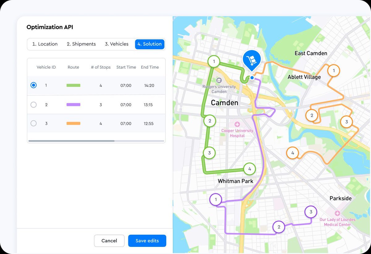 With Mapbox Optimization API, you can translate the complexity of multiple pickup and dropoff locations, variable time windows, and vehicles with differing capabilities into a routing solution, all with a single API call. Learn more here: buff.ly/439uDaC