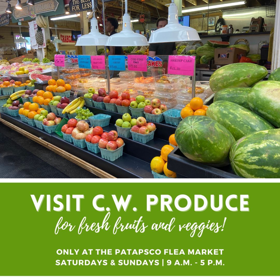 You know you'll find deals on clothing and household goods at the Patapsco Flea Market, but did you also know that you can stock up on fresh #fruitsandveggies while you're here? Visit C.W. Produce for great prices on a wide assortment of #freshproduce this Saturday and Sunday.