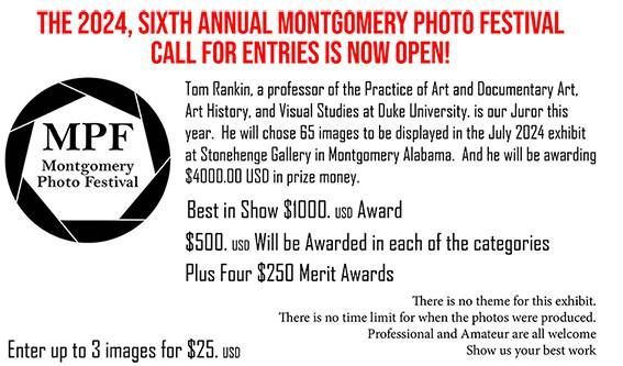 Calling all photographers. The 2024 Montgomery Photo Festival welcomes submissions from all photographers, amateur or professional, without theme restrictions.

Deadline: 04/19/24

Learn more: callforentries.com/the-2024-montg…

#C4E #Artcall #opencall #callforentry