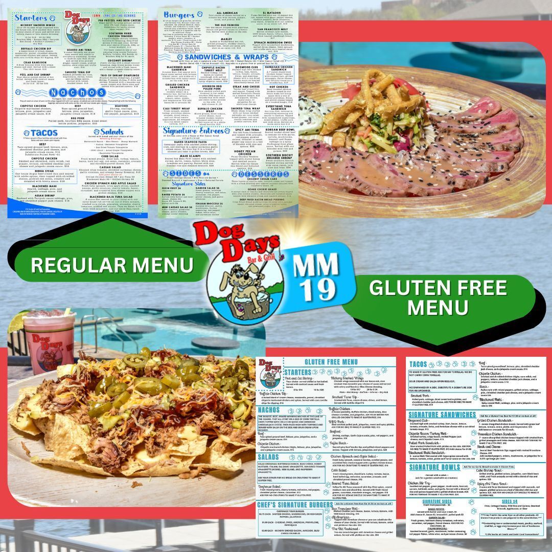 Have you checked out our menus for this season?🤩

Lots of delicious choices, including a Gluten Free menu! Take a look now at DogDays.ws/Menu/

#LakesideDining #GlutenFree #LakeOfTheOzarks