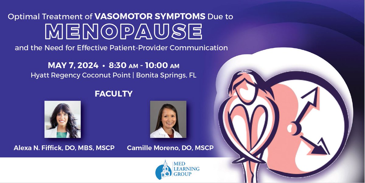 Attending @ACOOG1934 in #BonitaSprings?

Jumpstart your morning with insights on better treatment options for VMS in menopause & discover effective patient communication strategies! 💬✨

 medlearninggroup.com/cme-programmin… 

 #obgyn #MenopauseRelief #womenshealth