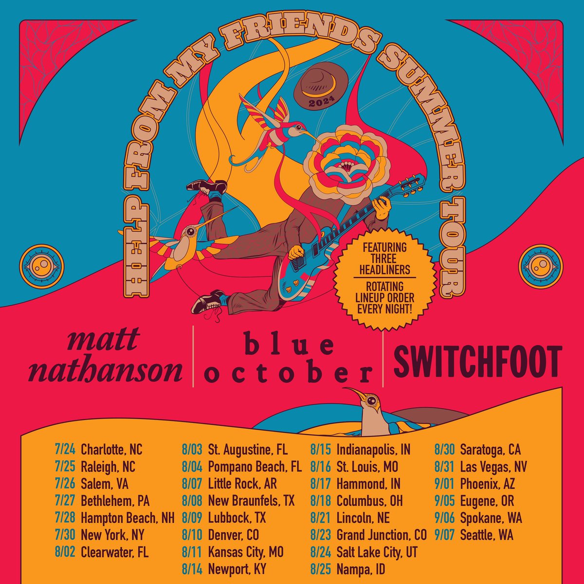 mattnathanson's tweet photo. I'M HEADING OUT ON A SUMMER TOUR!

"LITTLE HELP FROM MY FRIENDS" SUMMER TOUR / CO-HEADLINE / 3 BAND / 3 FULL SETS with SWITCHFOOT &amp; BLUE OCTOBER

TICKET PRE-SALE AND VIP TICKET PRE-SALE IS HAPPENING RIGHT NOW!

pre-sale code is: summerlovin

https://t.co/Lfl7mpuvbt https://t.co/5cNq8Mj2fe