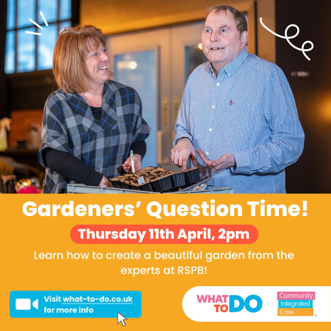 At 2pm on Thursday, we're hosting a fantastic, free Gardeners' Question Time with the experts at @Natures_Voice 🌷 This event is free for anyone who accesses care and support, so come along to put your green thumb into practice. Visit What-To-Do.co.uk to find out more!