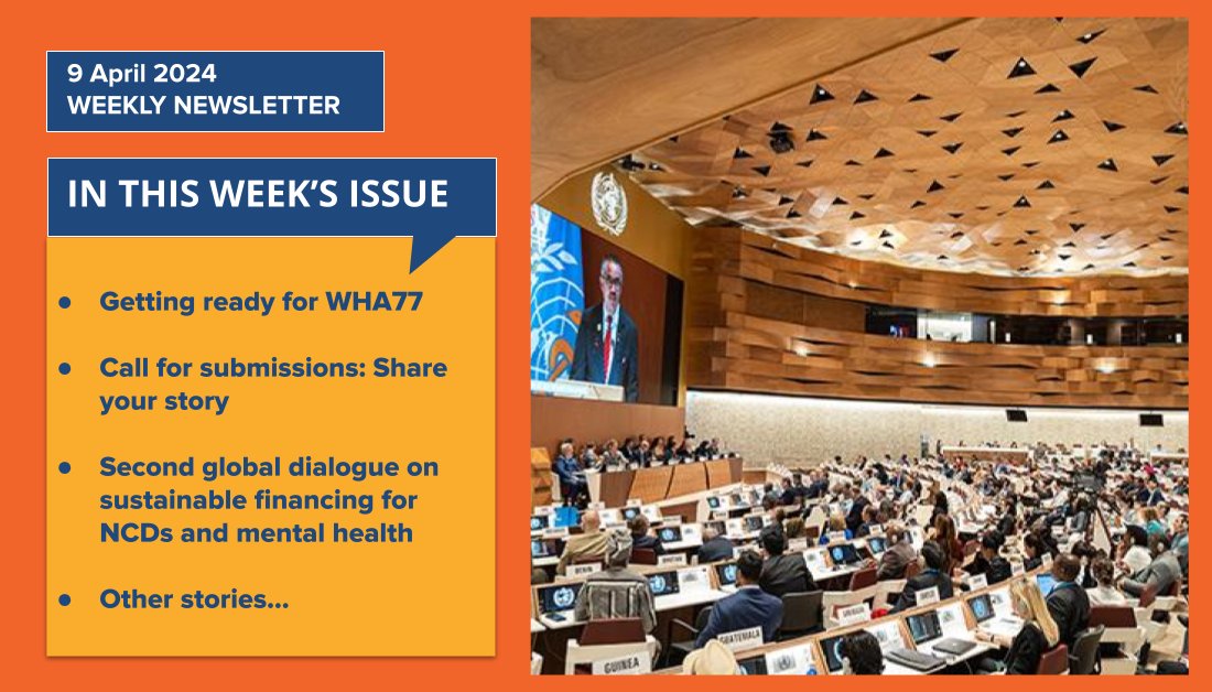 First glimpse of what the NCD community can expect from #WHA77 as we publish the very first calendar of the NCD-relevant side-events. ➕Call for submissions for NCD-HIV integration stories. ➕ Much more in this week's newsletter. 👉 mailchi.mp/ncdalliance/ne…