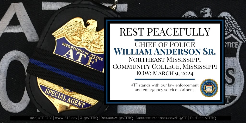 Our condolences go out to the @NortheastMSCC and the family and friends of Chief of Police William Anderson Sr., who suffered a medical emergency while working extra hours at an @NJCAABasketball game. @ATFNewOrleans #LODD #EOW