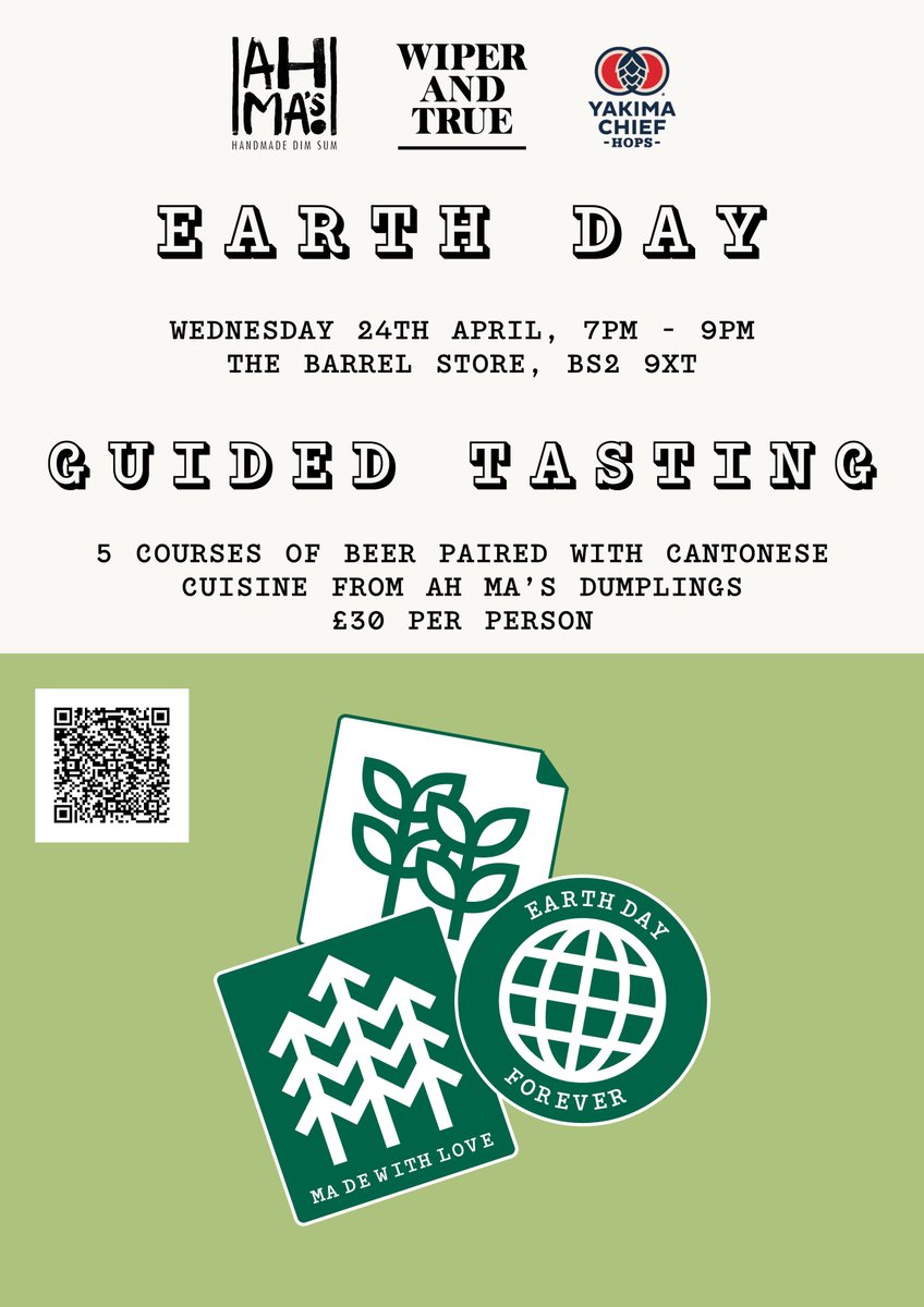 EARTH DAY: GUIDED TASTING 🌎 Join us for a special tasting event in collaboration with @YakimaChief and Ah Ma's Dumplings in celebration of Earth Day. 🗓️ Wednesday 24th April, 7pm - 9pm 📍@the_barrelstore 🎟️ Tickets here: utm.guru/ugM2D