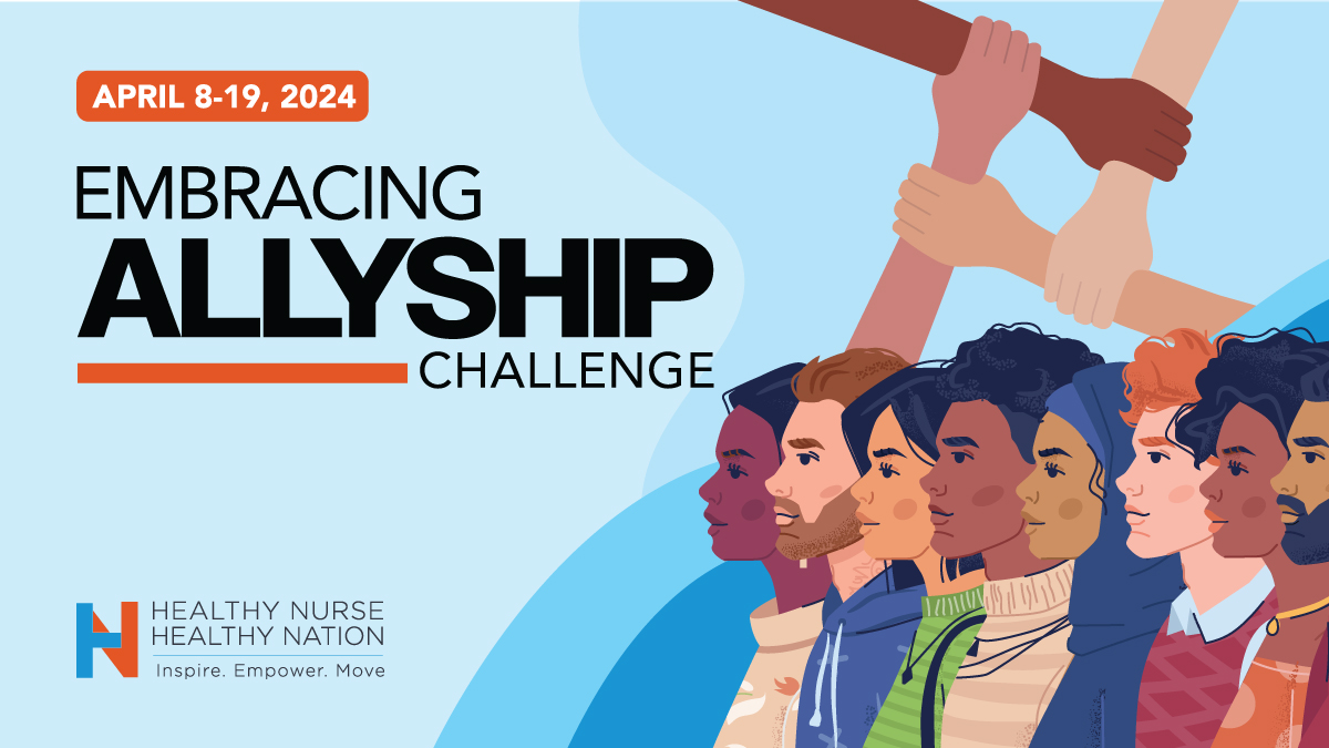 Allyship is action. Join the @healthynurseUSA Allyship Challenge from April 8-19 to support and uplift your colleagues. Learn, grow, and take meaningful action towards a more inclusive nursing world. Are you in? #AllyshipInNursing #NurseAlly #HealthyNurse ow.ly/ZelW50RbsSh