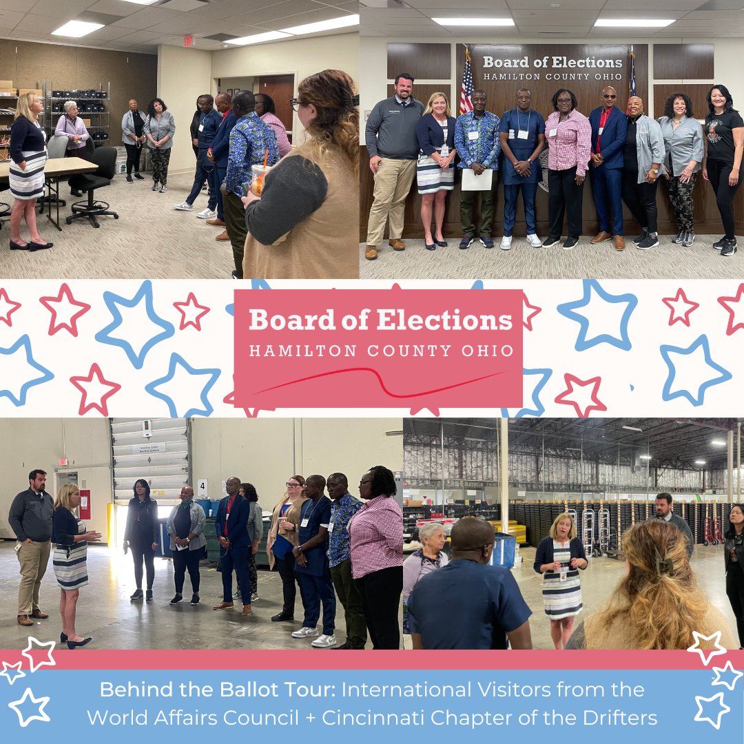 Yesterday, we had international visitors from Sierra Leone w/the World Affairs Council & the Cincinnati Chapter of the Drifters for a “Behind the Ballot” tour. Sign up for a tour by going to votehamiltoncountyohio.gov 's “Contact Us” page & look for the “Behind the Ballot” section.