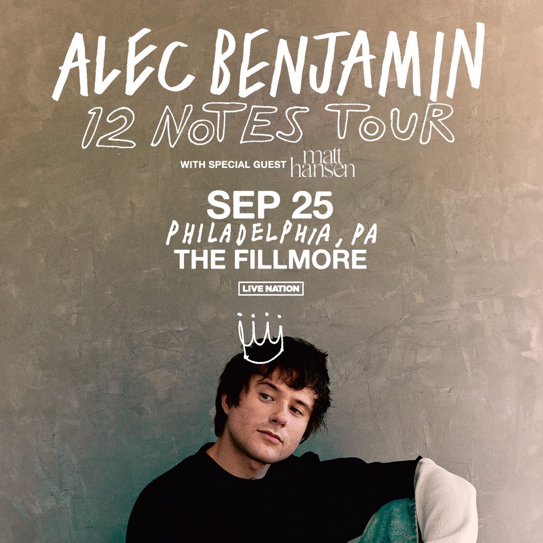 🚨#AlecBenjamin 12 Notes Tour is coming to @fillmorephilly on 9/25 with special guest Matt Hansen! ‼️We have your shot to win tickets at Q102.com before they go on sale this Friday 4/12 @ 10am! @LiveNationPhila presale is live through Thursday with code RIFF