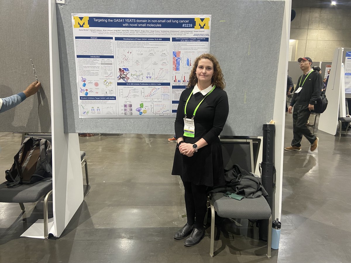 Alyssa Winkler, graduate student in @UMichPath, shares research on developing inhibitors for a protein that regulates gene expression in non-small cell lung cancer #AACR24