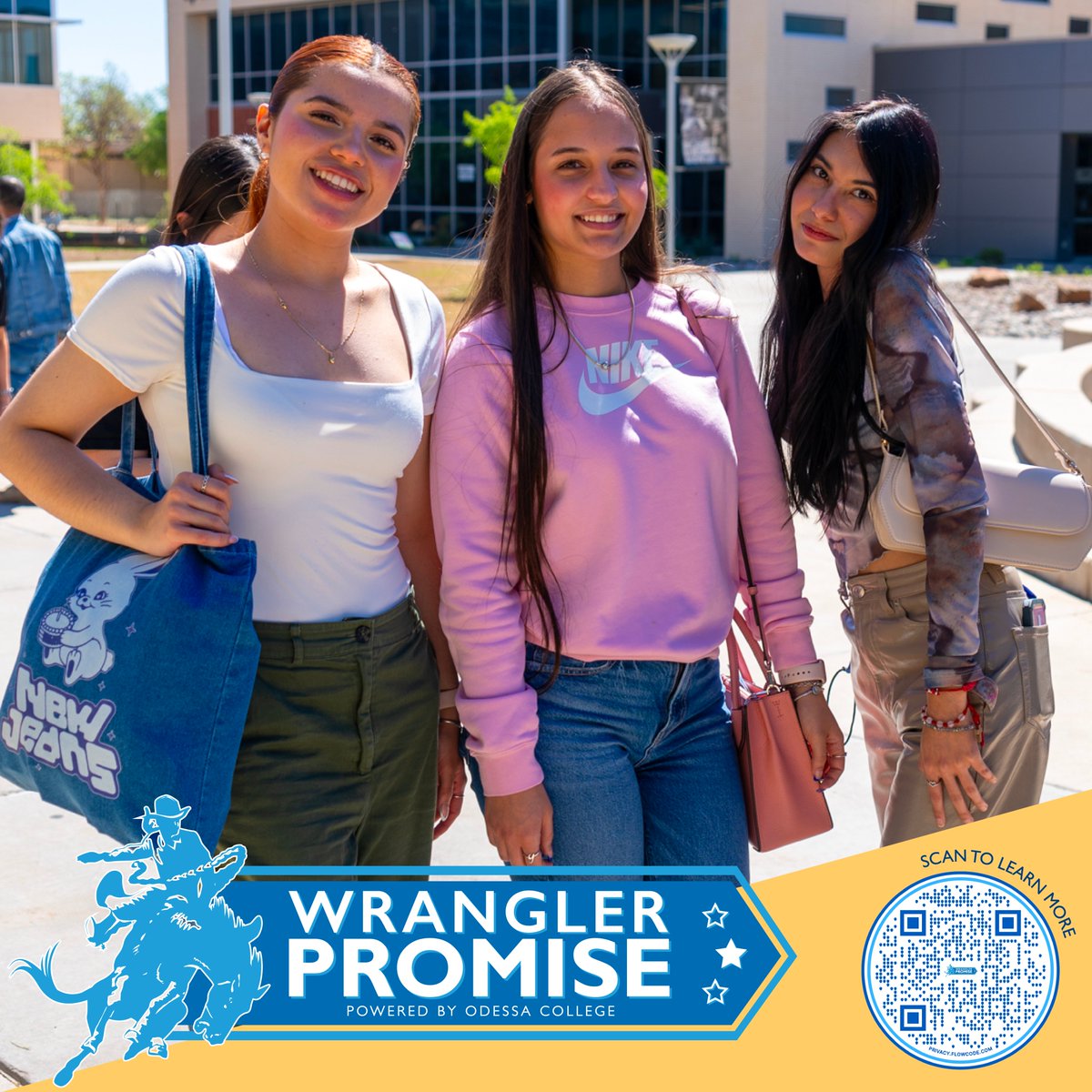 0 day to go for...Wrangler Promise! 🏇 The deadline to sign the Pledge form is TODAY, April 15th. 🖊 Do you know...? 👀 The high school graduating class of 2024 will be the inaugural class of Wrangler Promise! For more information visit: odessa.edu/future-student…