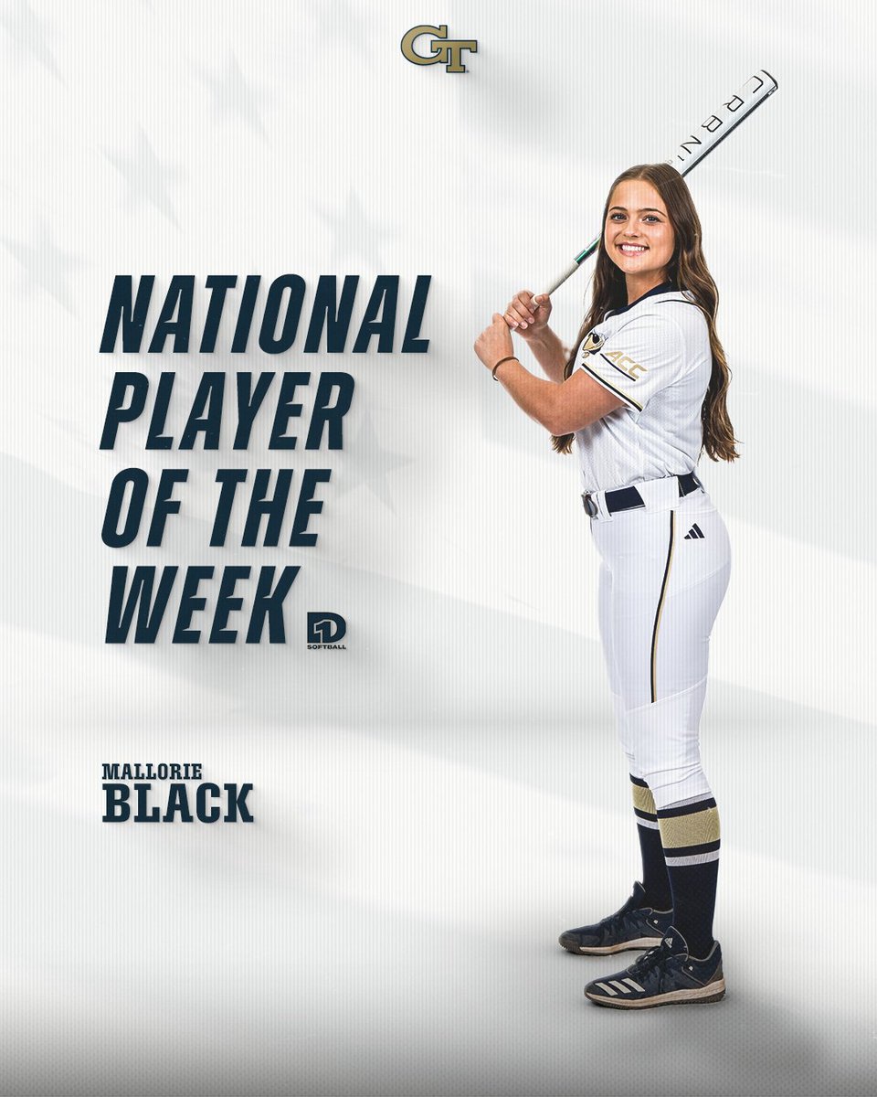 𝙉𝙖𝙩𝙞𝙤𝙣𝙖𝙡 𝙋𝙡𝙖𝙮𝙚𝙧 𝙤𝙛 𝙩𝙝𝙚 𝙒𝙚𝙚𝙠 @mallorieblack1 has been awarded National Player of the Week status by @D1Softball 📰 buzz.gt/BlackD1SB #StingEm x #BeGold
