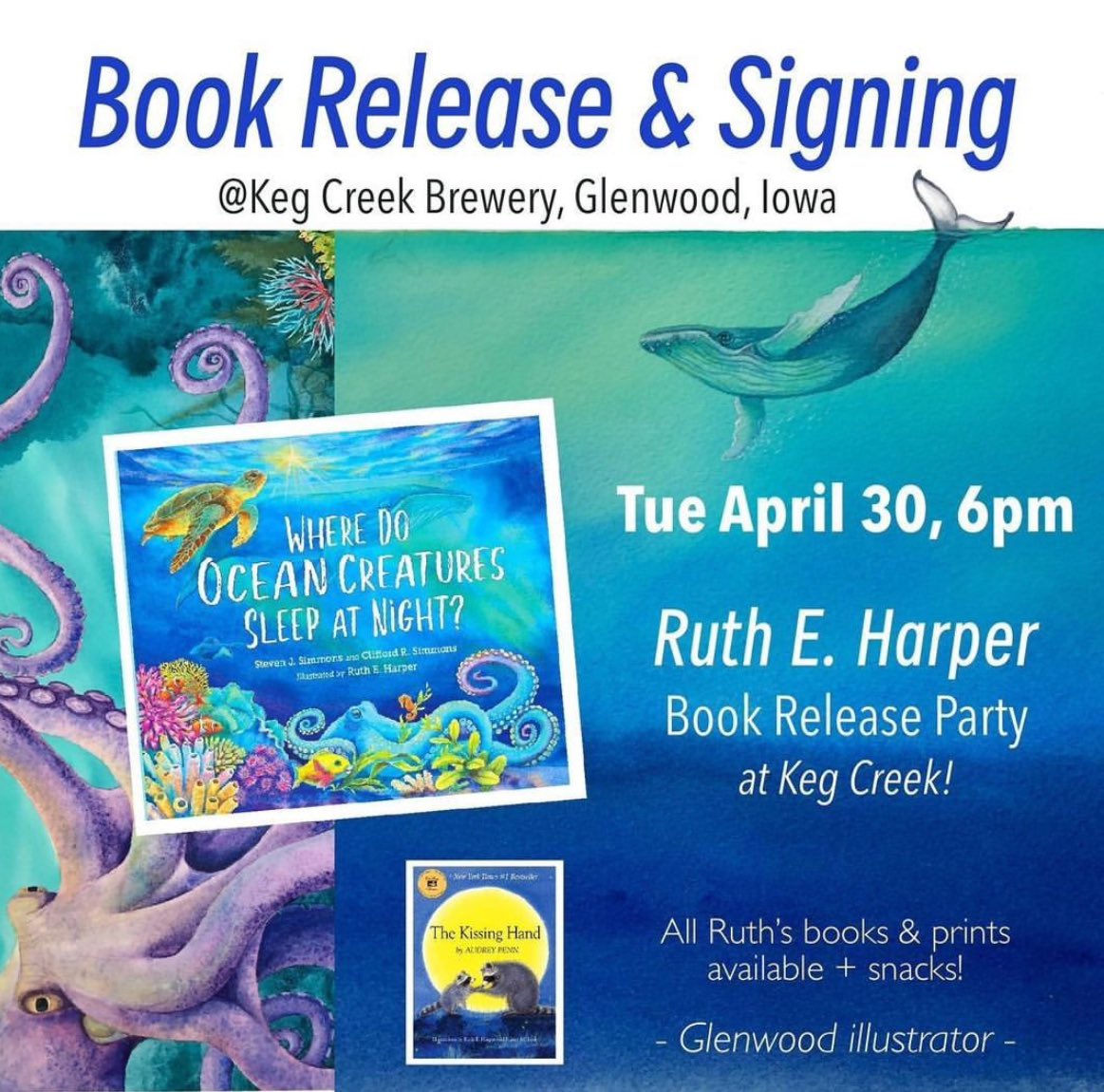 Save the date! April 30th Book Release party with illustrator @RuthEHarperArt WHERE DO OCEAN CREATURES SLEEP AT NIGHT? by Stephen & Clifford Simmons @charlesbridge Keg Creek Brewery: kegcreekbrewing.com