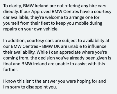 @BMWireland @BMW This is the level of customer care you get from @BMWireland. One for the #TheComplaintsBureau