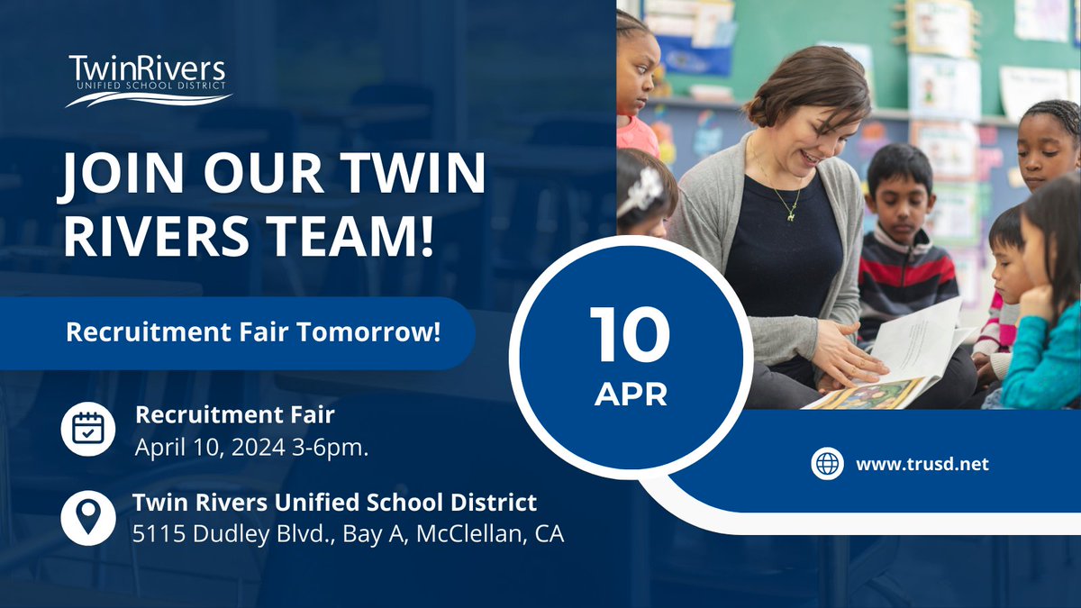 Tomorrow is our recruitment fair for certified teachers seeking job opportunities. Enjoy fantastic benefits and a chance to join the best team of educators in Sacramento! We hope to see you there!