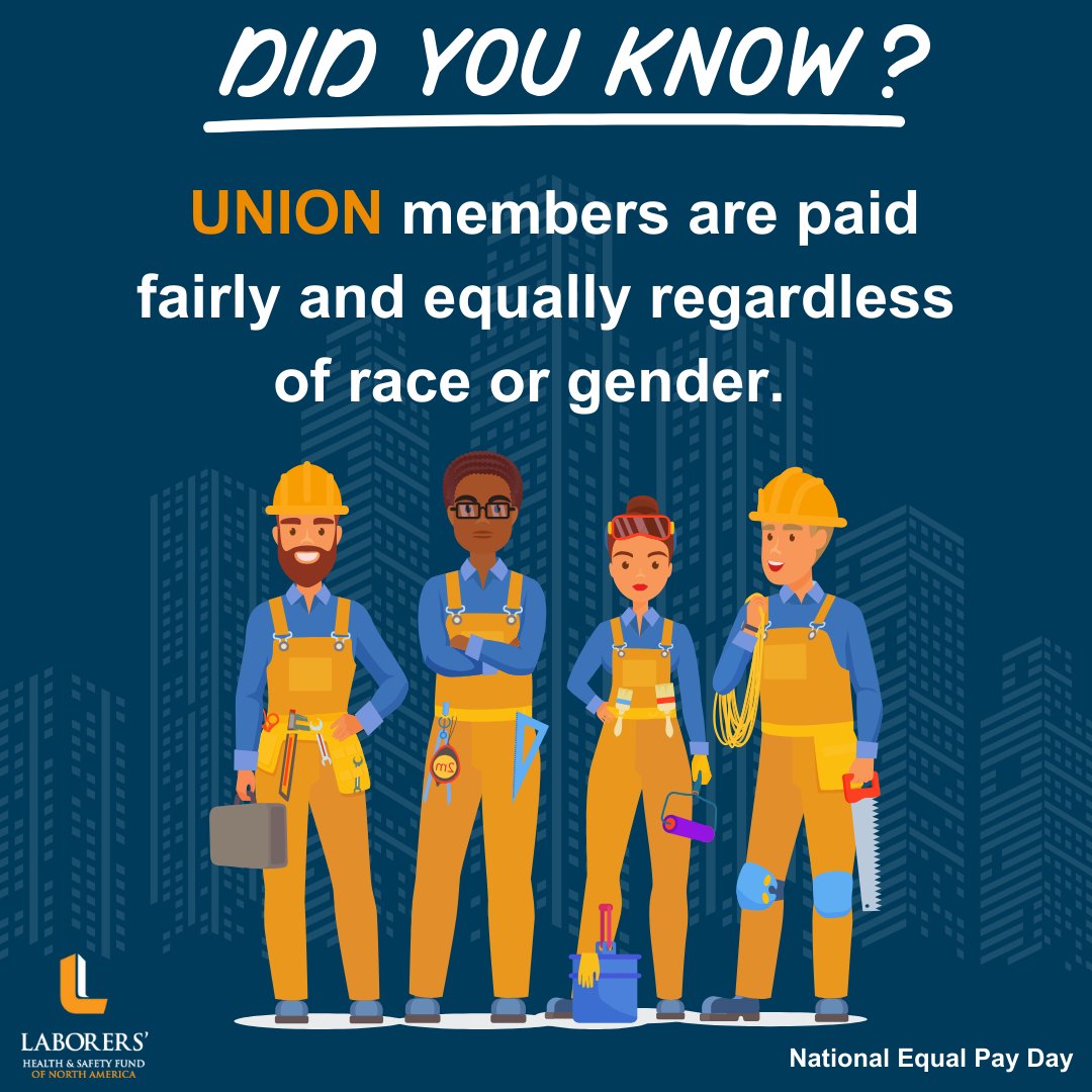 Equal pay is one of the many benefits of collective bargaining. Unions fight to make sure all workers earn a fair wage for their labor. #EqualPayDay #NationalEqualPayDay