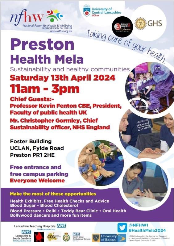 Looking forward to attending the Health Mela in Preston on Saturday 13th April at @UCLan @RussHogarth @bamber_liz #HealthMela2024