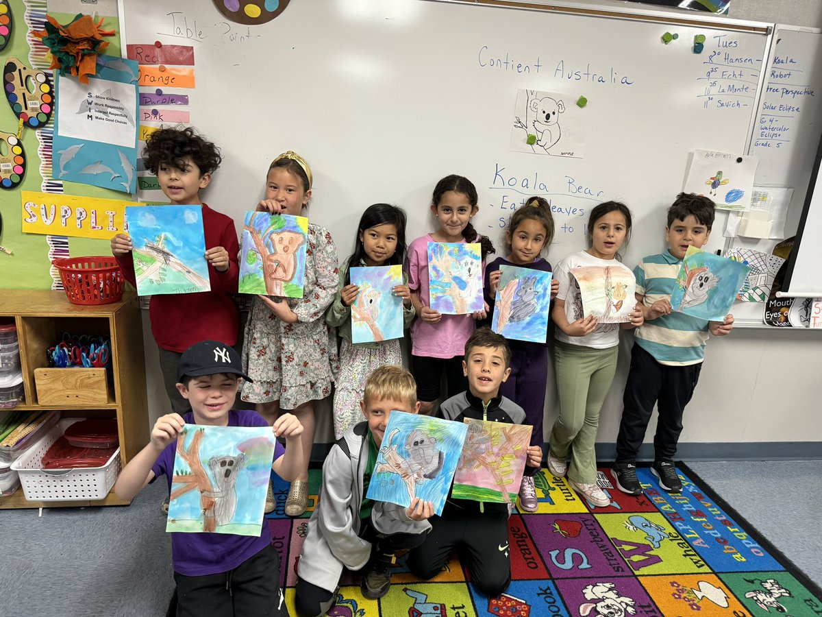 Bay Laurel first graders painting Koala bears to connect with the continent Australia they are learning about.
@BLDolphins 
@LVUSD