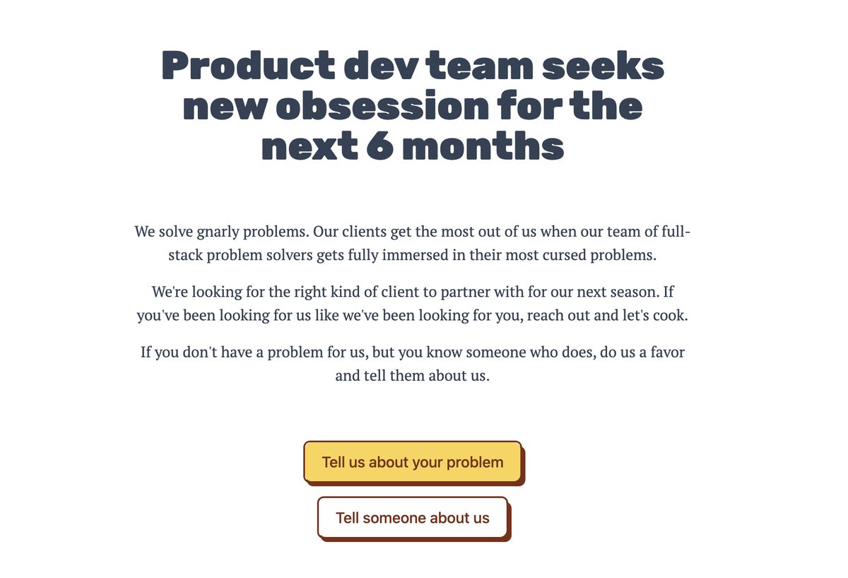 DCoulbourne's tweet image. Thunk is hunting for an ideal client for the next 6 months. We have a powerful combination of skills:
⚡️ We ship MVPs lightning fast
🐙We are world class with Livewire
📈 We thrive in complex process-driven business apps
And here's our dating profile: thunk.dev/whats-next