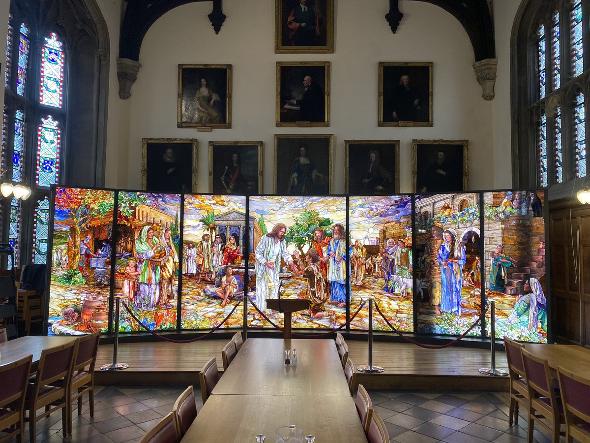 To coincide with a conference being held in College, the Hall is currently home to a stained glass mural! ‘Come Unto Me’ (Tom Holdman) has been on display in Rome and after us will move to London. We’ve got it until the end of the week!