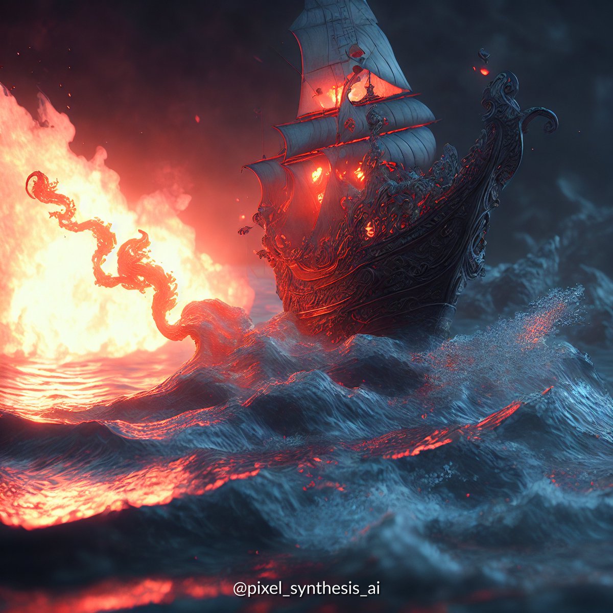 Dive into the intense scene of Fire at Sea, rendered by AI 🔥🌊.

#aiart #aigeneratedart #stablediffusionart #sdxl #huggingface #openai #chatgpt #civitai #airender #digitalart #masterpiece #aiimage #aiimagery #ship #boat #fireinthesea #aiimagination #aiartwork #aidesign #aiartist